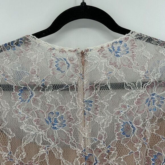 DRESS THE POPULATION Kay Dress White Tan Floral Lace Metallic Midi Dress Large - Picture 9 of 12